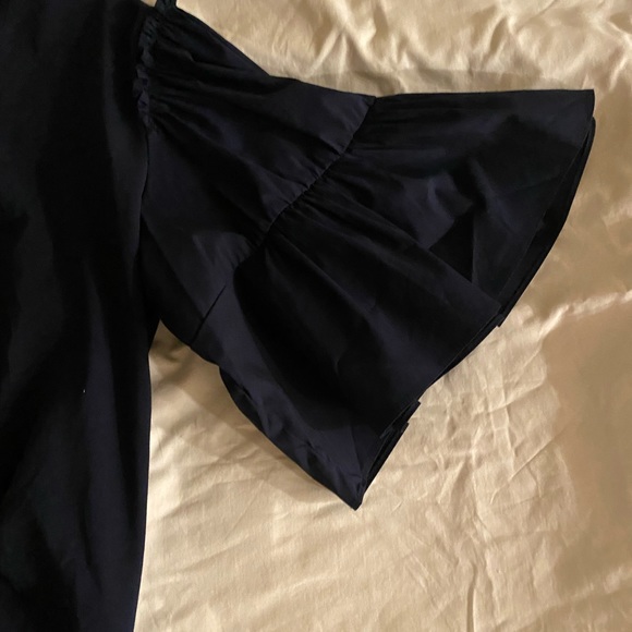 🎉HP🎉NWOT CHICO’S Navy Ruffled Knit Woven Tiered Sleeve Blouse Top Size 16 - Picture 3 of 9